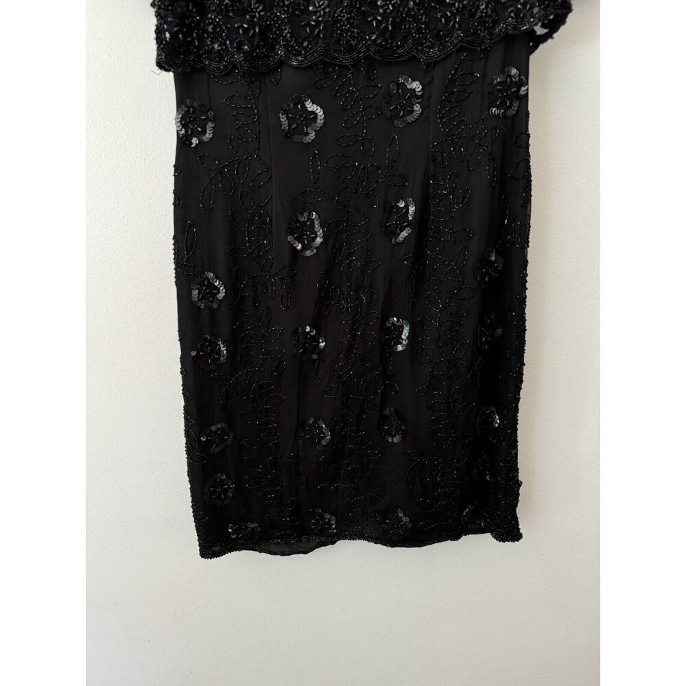 Stenay Beaded Silk Black Short Sleeve Formal Knee Length Sequin Dress Size 6 - Picture 4 of 7